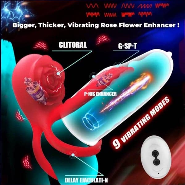 Rose Vibrating Ejaculation Ring — Dual Motor for Longer Pleasure - 2